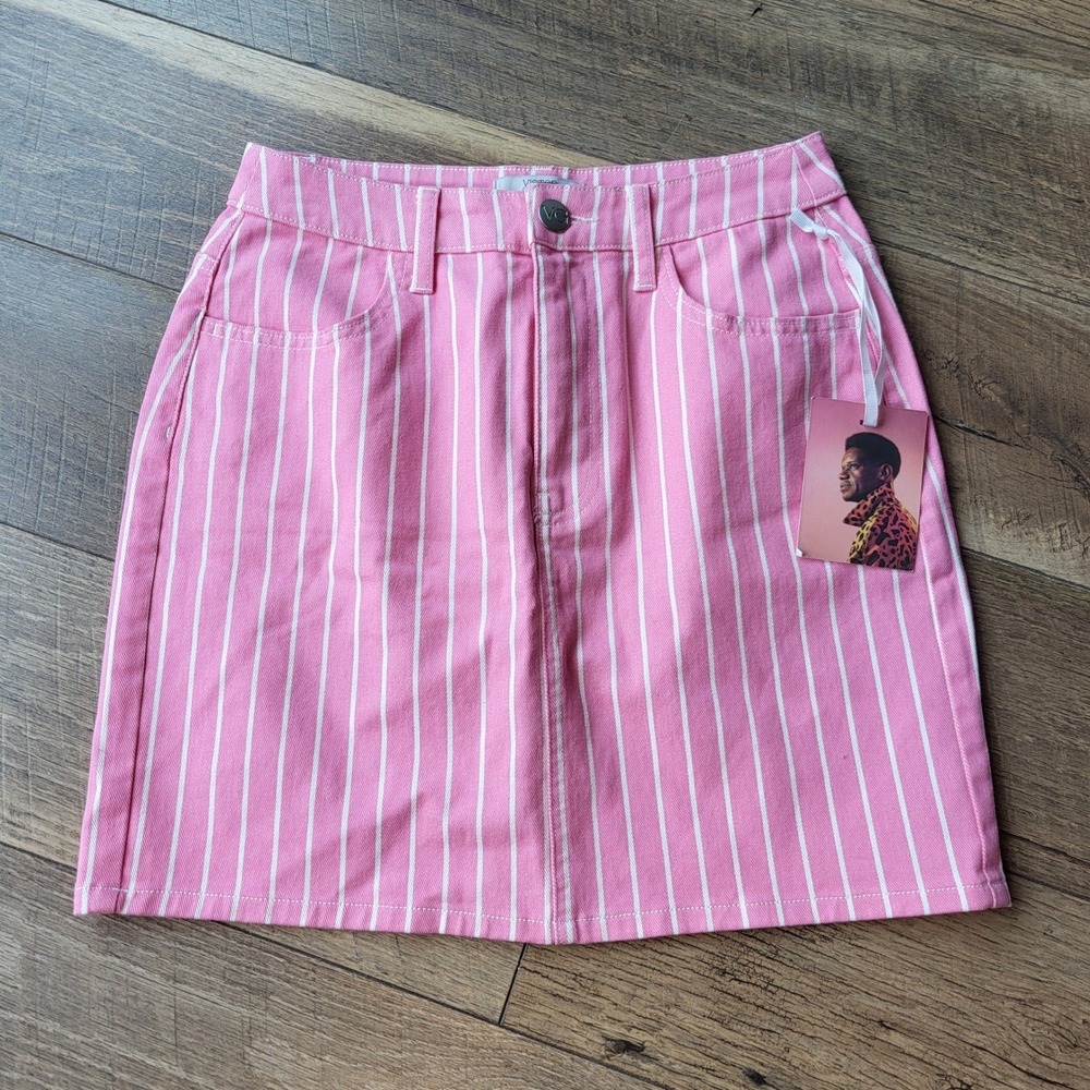 Victor Glemaud Target Pink White Striped Denim Mini Skirt Size 0 High Waist